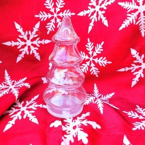 Clear Glass Christmas Tree Candy Container / Jar - 7.5" Tall